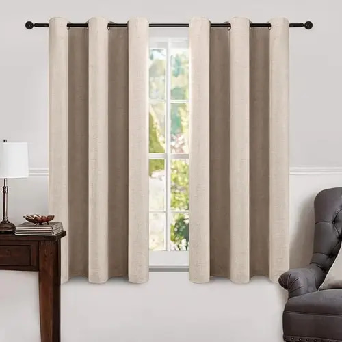 MIULEE 100% Blackout Linen Curtains for Bedroom 42x63 Inches Natural Beige