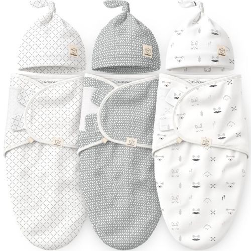 KeaBabies 3-Pack Organic Swaddle Sleep Sacks Baby with Newborn Beanies, Premies Swaddles Wrap 0-3 Months, Ergonomic Wearable Blanket (Nordic)