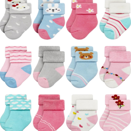 RATIVE Newborn Baby Socks 0-6,6-12 Months Terry Turn Cuff Socks for Boys Girls