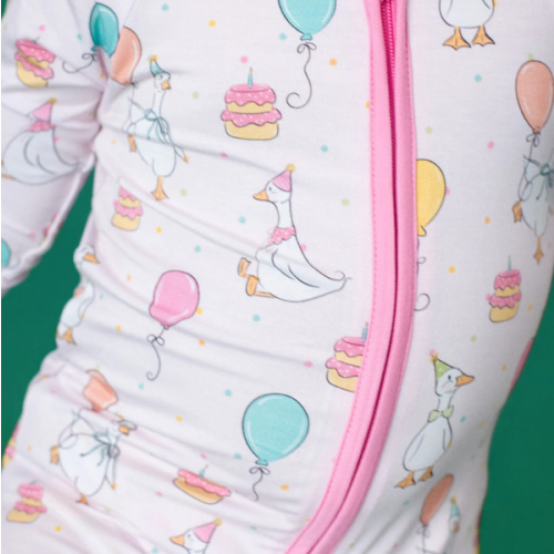 Party Geese Pink Zip Romper – Dreamy Bamboo