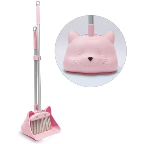 28'' Kids Mini Broom and Dustpan Set - Toddler Cleaning Toy, Toddler Household Helper, Parent-Child Interactive Play Cleaning Tool, Cute Cartoon Design, Small Safe Corner Broom (Pink)