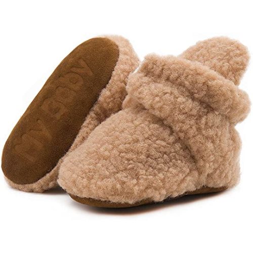 KIDSUN Infant Baby Boy Girl Cozy Fleece Bootie Newborn Stay On Slipper Winter Warm Gripper Non-Slip Crib Shoes