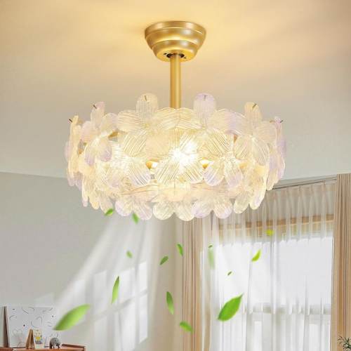 19 in. Indoor Modern Gradient Purple Crystal Flower Ceiling Fan With Light and Remote Control 6-Speed Reversible Motor