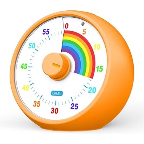 Visual Timer for Kids, 60-Minute Countdown Timer for Classroom Office Kitchen, Desk Timer Kids Time Management Tools with Silent Operation, Pomodoro Time Rainbow Pattern (Orange)