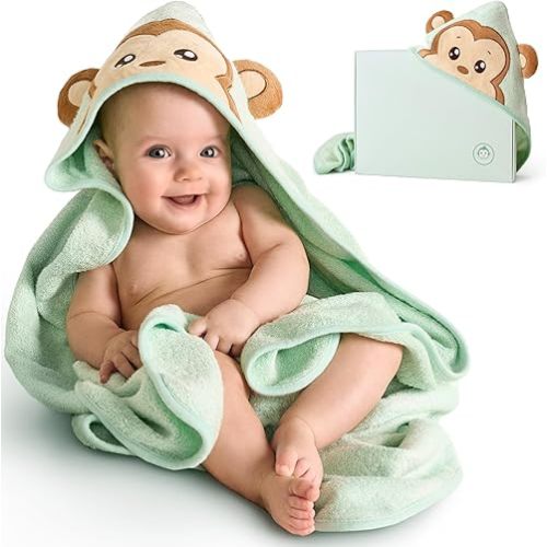 Hooded Baby Towels - Soft Bamboo Bath Towel for Babies, Toddlers, and Kids - Large 35x35 Inch Mint Green Unisex Design - Perfect fot Baby Boys and Girls