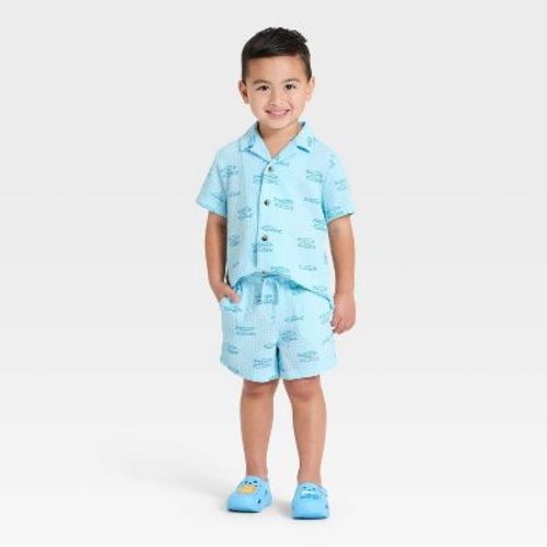 Toddler Boys' Fish Button-Down Shirt and Shorts Resort Set - Cat & Jack™ Aqua Blue 3T