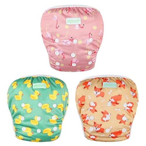 wegreeco Baby & Toddler Snap One Size Adjustable Reusable Baby Swim Diaper (Yellow Ducks, Large, 3 Pack)