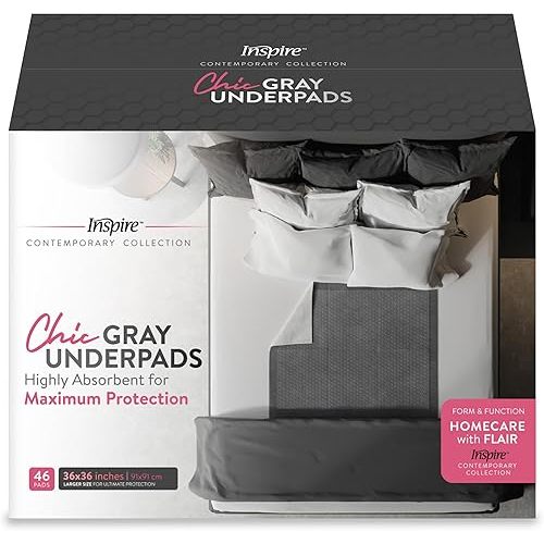 Inspire Extra Large Super Absorbent Disposable Bed Pads for Incontinence Ultra Thick and Absorbent Bed Pads Disposable Adult | Puppy Pads | Pee Pads for Adults (Gray 36" x 36")