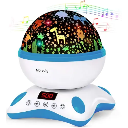Moredig Kids Night Light Projector, Remote Baby Night Lights for Kids Room with 12 Music Nursery Night Light Projector for Kids Timer 2 Projections 18 Light Modes, Gifts for Baby Kids - Blue