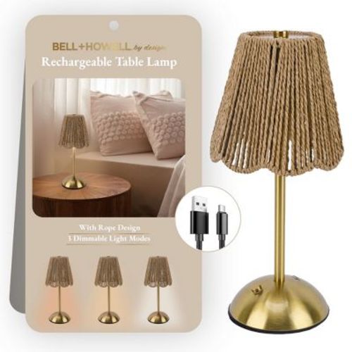 Bell + Howell Rechargeable Table Lamp Rope Design Portable LED Light with 3 Dimmable Modes