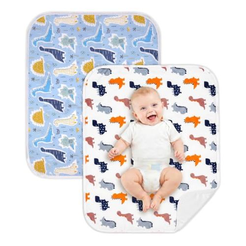 2 Pack Baby Changing Pad, Portable Diaper Changing Mats, 30"x24" | Ultra-Soft Cotton Surface, Waterproof Bedpad, Crib Protection for Newborn Boys, Home & Travel Daily Use, Cute Dinosaur