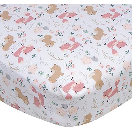 Gerber Baby Boys Girls Neutral Newborn Infant Baby Toddler Nursery 100% Cotton Fitted Bedding Crib Sheet, Woodland Critters White, 28" x 52"