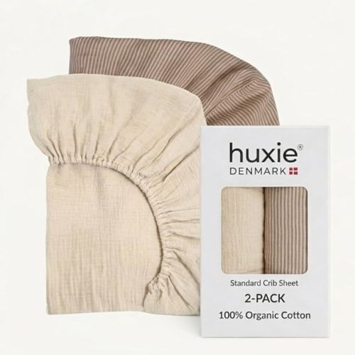 Crib Sheets – Organic Cotton Muslin Fitted Crib Sheet – Standard Size for Baby Boy and Baby Girl 28" x 52" Ultra-Soft and Breathable. 2-Pack(Fog/Stripe)
