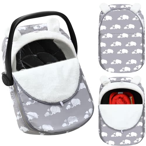Huwena Winter Car Seat Covers for Babies Winter Protector Zipped Car Seat Cover Breathable Cozy Windproof Warm Infant Car Seat Cover Universal Cold Weather Protector for Girls and Boys(Elephant)