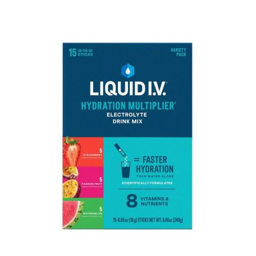 Liquid I.V. Hydration Multiplier Vegan Powder Electrolyte Supplements Variety Pack - Strawberry, Passionfruit, Watermelon - 15ct/0.56oz