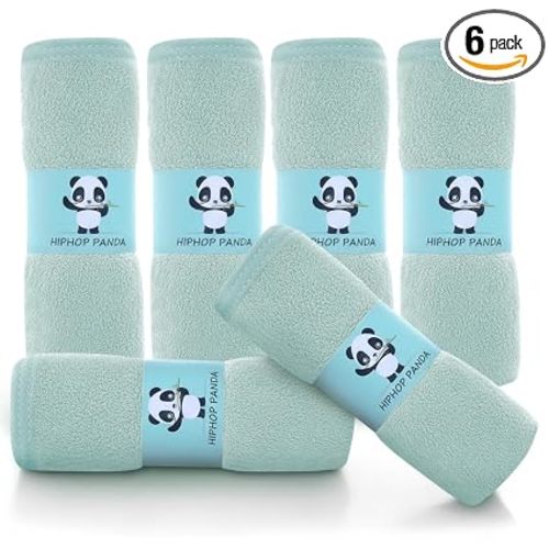 HIPHOP PANDA Baby Washcloths, Rayon Made from Bamboo - 2 Layer Ultra Soft Absorbent Newborn Bath Face Towel - Reusable Baby Wipes for Delicate Skin - Green, 6 Pack