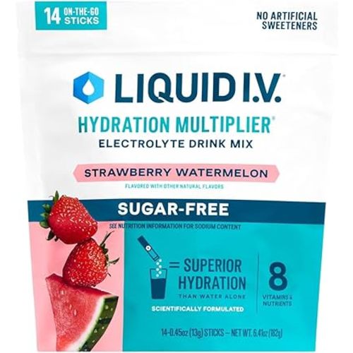 Liquid I.V.® Hydration Multiplier Sugar-Free - Strawberry Watermelon | Electrolyte Powder Drink Mix | 1 Pack (14 Servings)