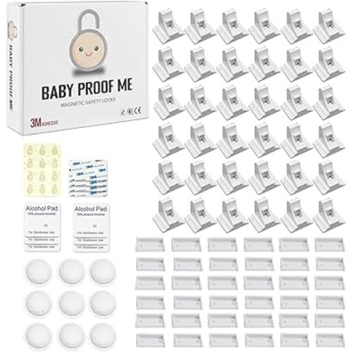 Pack of 36 Magnetic Baby Cabinet Locks for Child Safety with 9 Keys, 3M Adhesive Easy Installation, Baby Proofing Magnetic Locks for Cabinets and Drawers