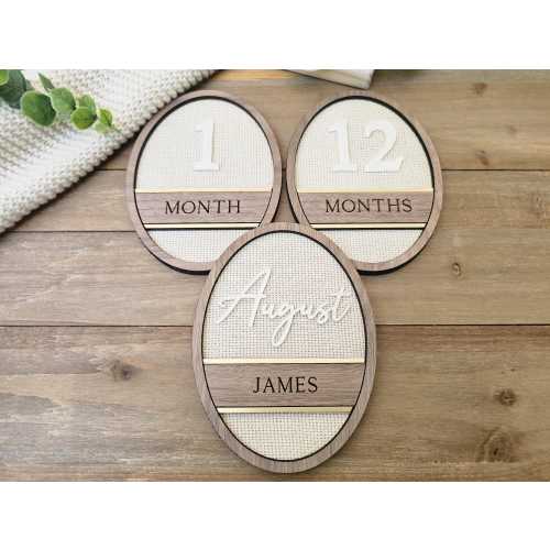 Linen Baby Milestone Markers | Personalized Monthly Baby Milestone Set | Neutral Nursery Decor | Interchangeable Month Signs