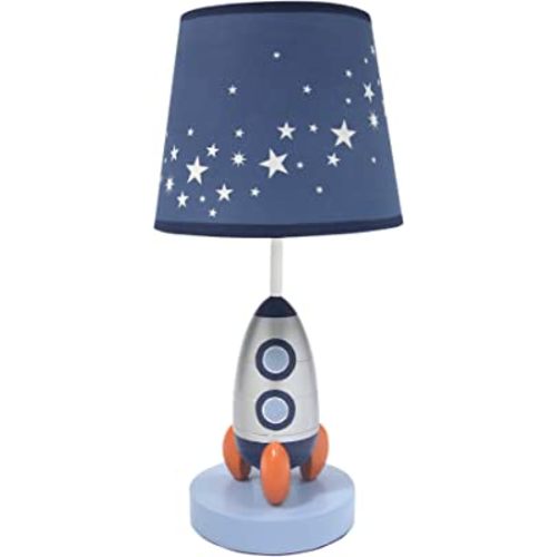Lambs & Ivy Milky Way Blue/Silver Rocket Ship Nursery Lamp with Shade & Bulb