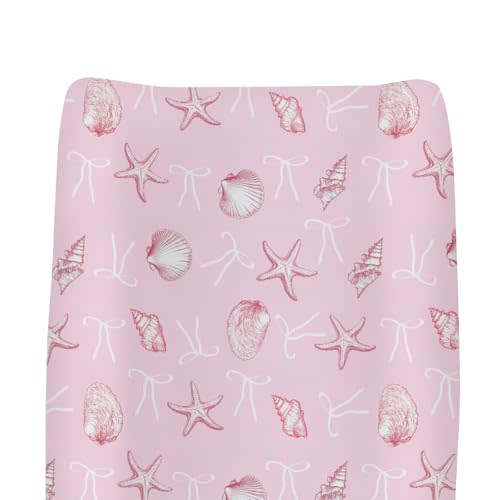 Summer Conches Bows Sea Baby Changing Pad Covers for Boys Girls Pink Ocean Seashells Beach Fitted Change Table Cover Mats Boho Nautical Marine Soft Diaper Change Table Sheets 32''×16''