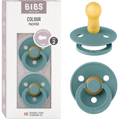 BIBS Pacifiers Colour Collection | Natural Rubber Baby Pacifier | Round Nipple | Set of 2 BPA-Free Soothers | Made in Denmark | 6+ Months (Pack of 2) | Island Sea