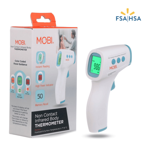 MOBI Non-Contact Forehead Digital Thermometer - High Fever Indicator - for Baby, Kids, & Adults HSA/FSA Eligible