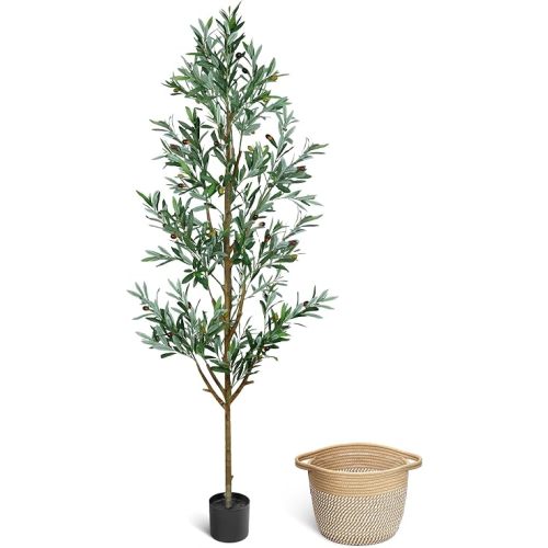 Fake Olive Tree 6FT, Faux Olive Trees Artificial Indoor with Boho Basket