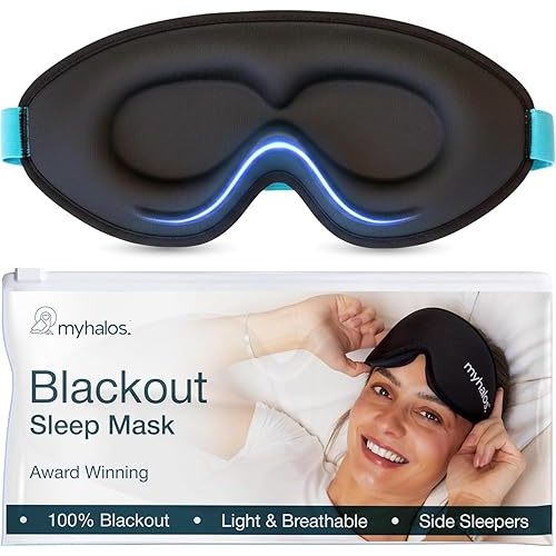 MyHalos® Sleep Mask – 3D Blackout Eye Mask for Women & Men, Side Sleepers, Zero Pressure Memory Foam Eyelash Friendly, Breathable,Award-Winning Sleep Aid for Travel (Black, 1 Count (Pack of 2))