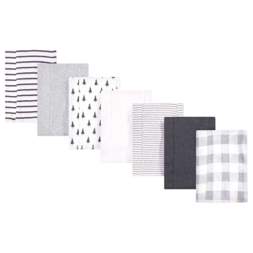 Touched by Nature Infant Baby Organic Cotton Burp Cloths 7pk, Gray Plaid, One Size