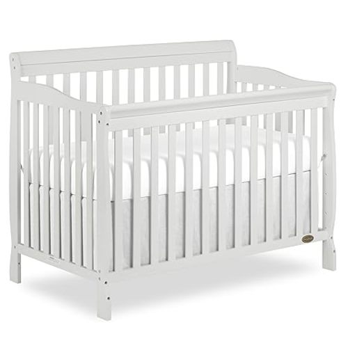 Dream On Me Ashton 4-in-1 Convertible Full-Size Baby Crib, White, GreenGuard Gold & JPMA, Sustainable Pinewood, 4 Mattress Heights, Converts to Toddler, Day & Full-Size Bed