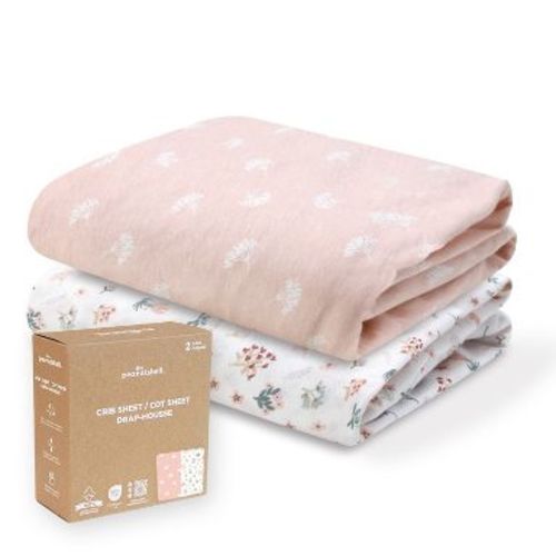 The Peanutshell Pink Bouquet, Field Floral Organic Cotton Crib Sheets for Baby Girls, 2 Pack
