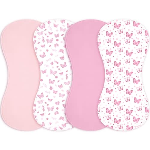Boao 4 Pcs Butterfly Baby Burp Cloths Pink Soft Plush Newborn Spit up Rags Pink Butterfly Burp Cotton Cloths Rag for Girl Newborn Infant Gifts Nursery Decor 20.87 x 9.84 Inches