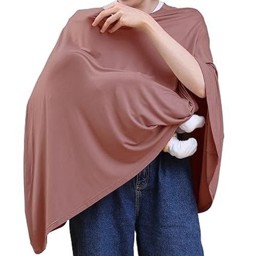 Multi-use Nursing Cover for Breastfeeding, 360°Full Coverage Nursing Poncho, Rayon Soft & Breathable Breastfeeding Cover up (Smooth Rayon, Blush)
