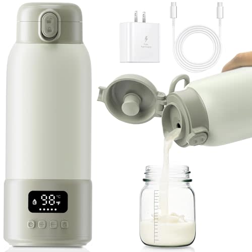 Portable Bottle Warmer, 17oz Large Capacity Milk Warmer for Baby, Fast Heating for Breast Milk & Formula & Water, Long Battery Life Portable Milk Warmer for Travel with Pasteurization, Green