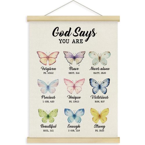 Fewgb Butterfly Christian Inspirational Wall Art Decor for Teen Girls Dorm Kids Room Bedroom Office, Bible Verse Hanging Poster Framed with Hanger, God Says You Are Picture Prints 12x16