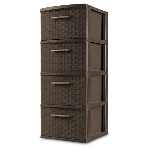Sterilite 4 Drawer Weave Tower Plastic Storage Espresso, Durable and Stylish