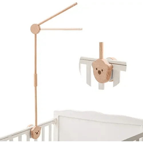 Baby Crib Mobile Arm - Wooden Baby Mobile Crib Holder for Mobile Hanging Baby Crib Attachment for Nursery Decor (Bear Crib arm)