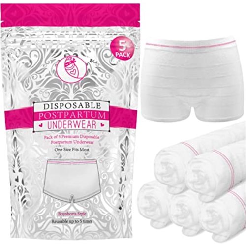 Ninja Mama Disposable Postpartum Underwear (Without Pad) with Storage Pouch. Washable Mesh Panties for Women (5 Count). Labour and Delivery Maternity Surgical and C Section Hospital Bag - One Size