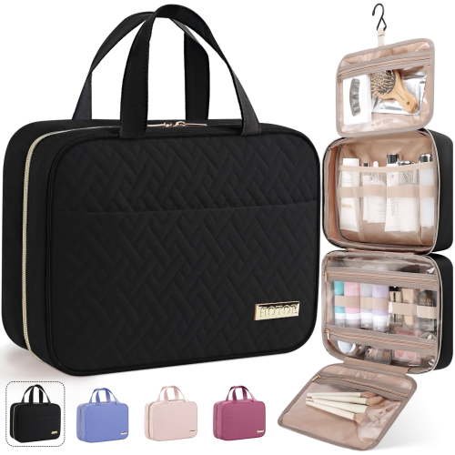 HOTOR Travel Toiletry Bag for Women & Men, Spacious Hanging Hook Makeup Bag for Travel Essentials, Large, Black