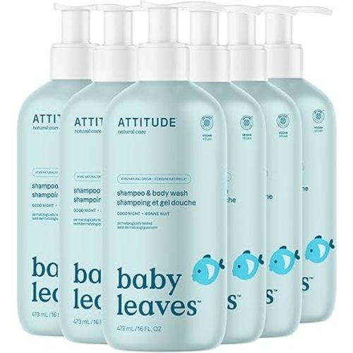 ATTITUDE 2-in-1 Shampoo and Body Wash for Baby, EWG Verified, Dermatologically Tested, Vegan, Good Night, 16 Fl Oz (Pack of 6)