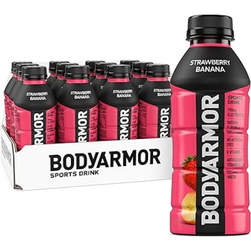 BODYARMOR Sports Drink, Strawberry Banana, Electrolyte Drink Hydration, 16 Fl Oz Bottles (12 Pack), Flavored Coconut Water with B Vitamins & Antioxidants