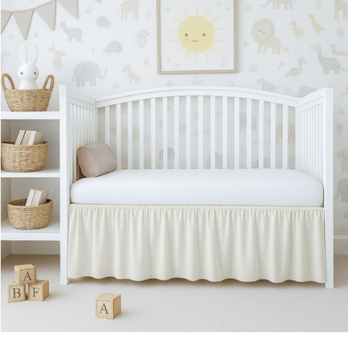 Cottington Lane Ivory Crib Skirt Dust Ruffle, 100% Natural Cotton, Soft, Durable Nursery Crib Toddler Bedding Skirt for Baby Girls or Boys, Fits Standard Cribs 28" x 52" with 14" Drop