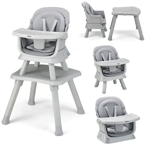 INFANS 8 in 1 Baby High Chair, Convertible Highchair for Babies and Toddlers, Infant Dining Booster Seat, Building Block Table, Kids Stool Table Chair Set with Removable Tray (Grey)