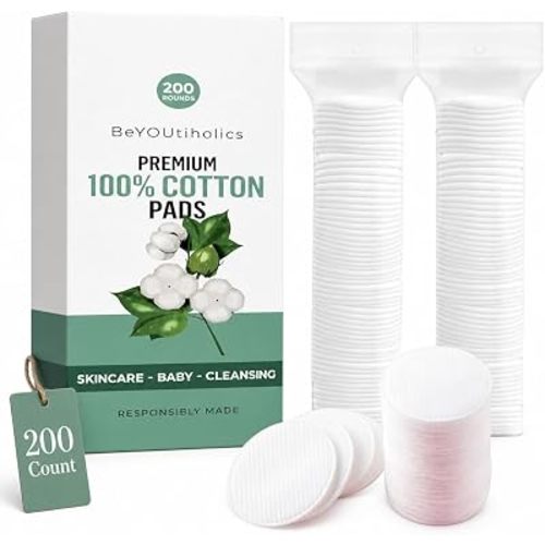 Super Soft Lint-Free Cotton Rounds 100% Pure Cotton Pads for Face, Makeup Remover, Toner, Baby Care – Hypoallergenic, Extra Absorbent 200 Count [230gsm] – BeYOUtiholics