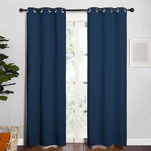 NICETOWN Window Curtain Panels, Thermal Insulated Solid Grommet Blackout Draperies/Drapes for Basement (Moroccan Blue, 1 Pair, 34 by 84-inch)