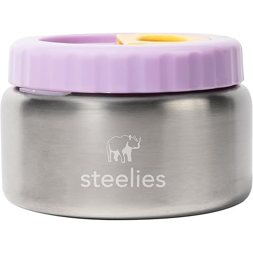 8oz Vacuum Sealed Compact Stainless Steel Insulated Food Container for Hot & Cold Food for Kids, Easy to Open No Twisting Lid, 100% Leak Proof (Purple)