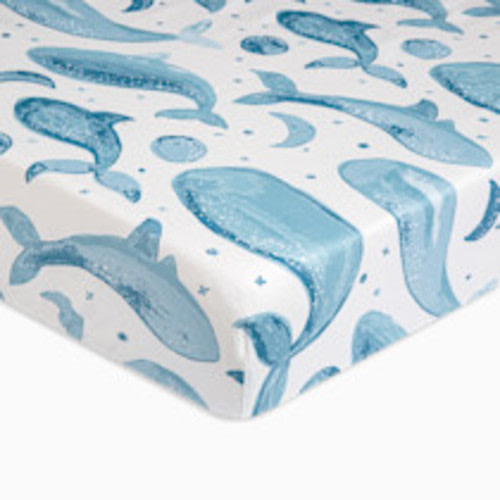 Crane Baby Cotton Sateen Crib Fitted Sheet - Caspian Whales