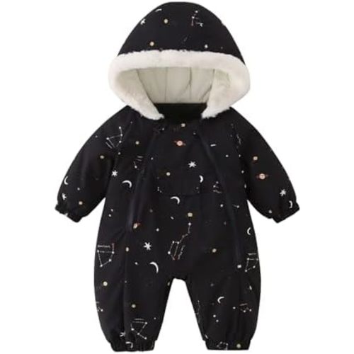 JiAmy Baby Snowsuit Newborn Printed Winter Clothes Outfit Infant Boys Grils Hooded Double Zippers Jumpsuit Onesie Coat