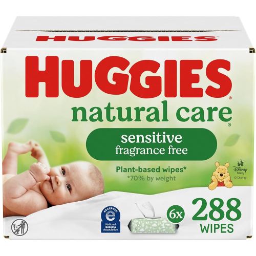 Baby Wipes, Huggies Natural Care Sensitive, UNSCENTED, Hypoallergenic, 6 Flip Top Packs, 288 count